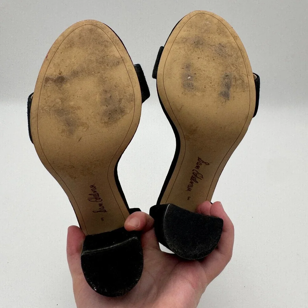 Sam Edelman Yaro Black Suede Block Heel Sandals Womens Size 8M Open Toe Strappy
